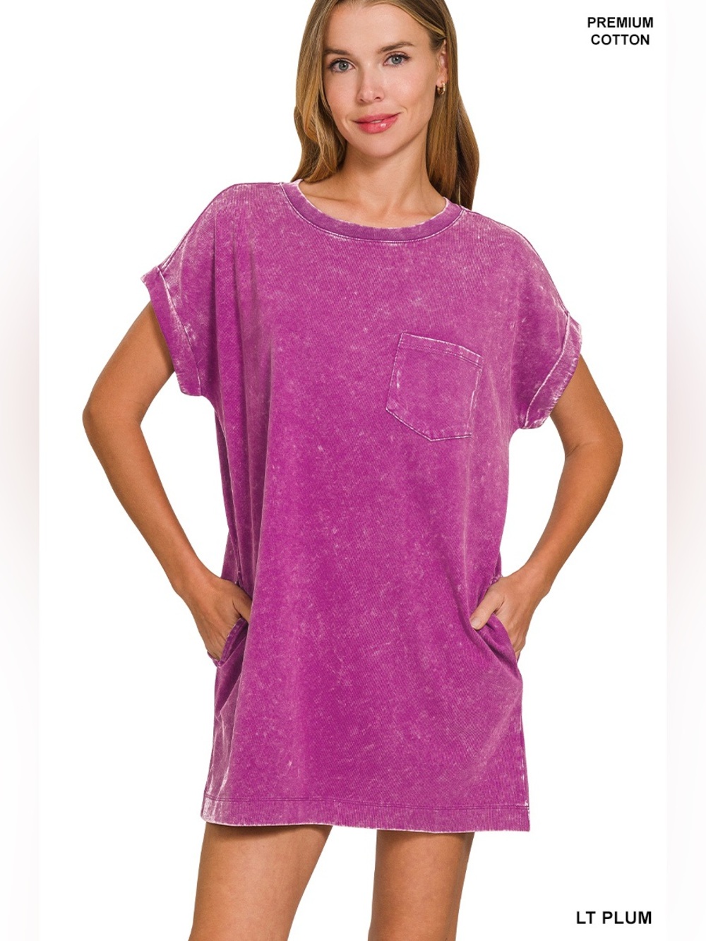 Zenana PREMIUM COTTON ACID WASHED T-SHIRTS DRESS